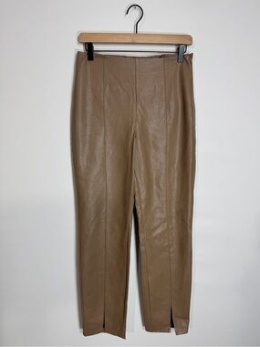 WP140 {Le Lis} Tan Beige Light Brown Faux Leather Pleated Straight Leg Pants
